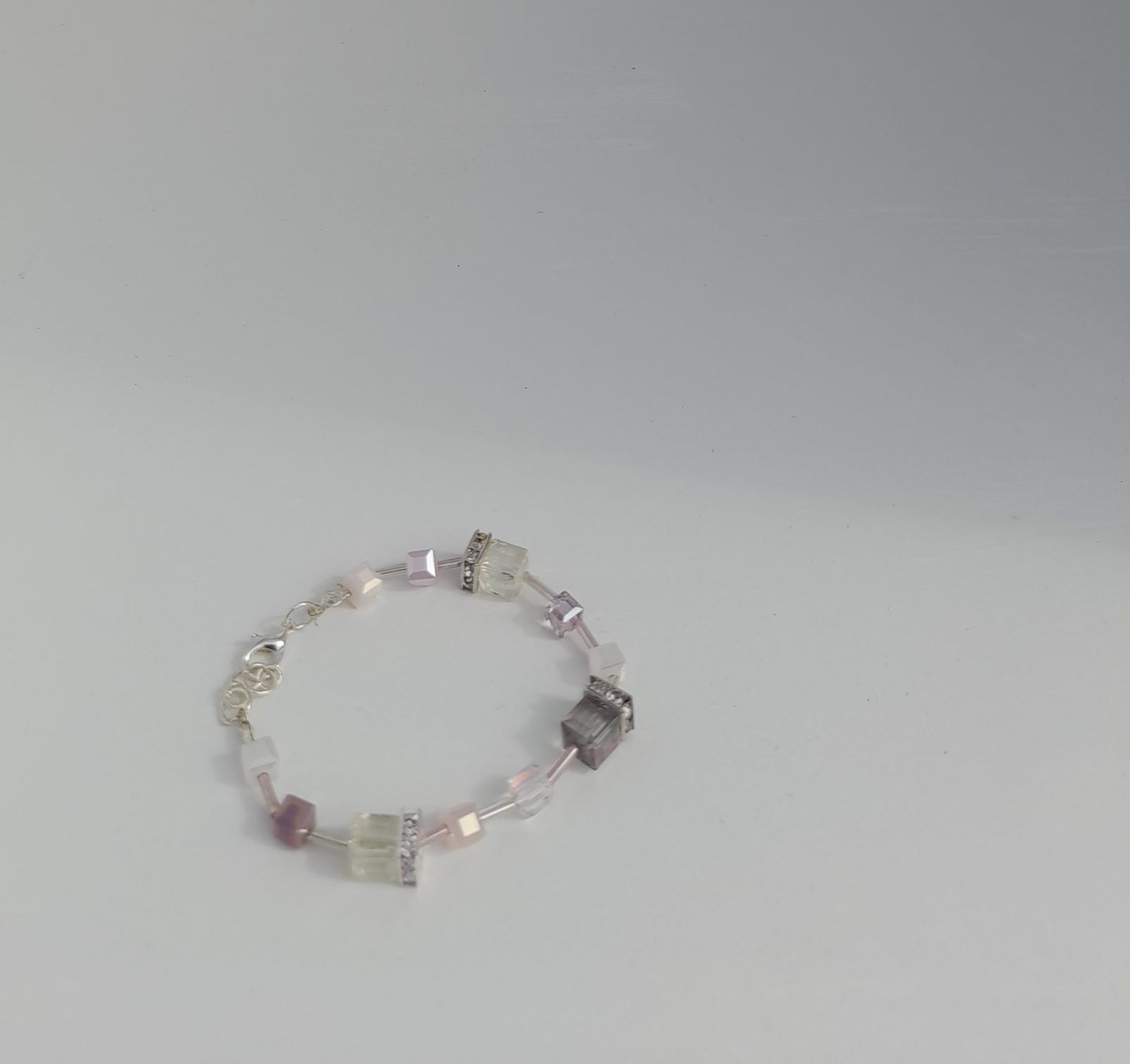 Crystal cube and glass beaded bracelet