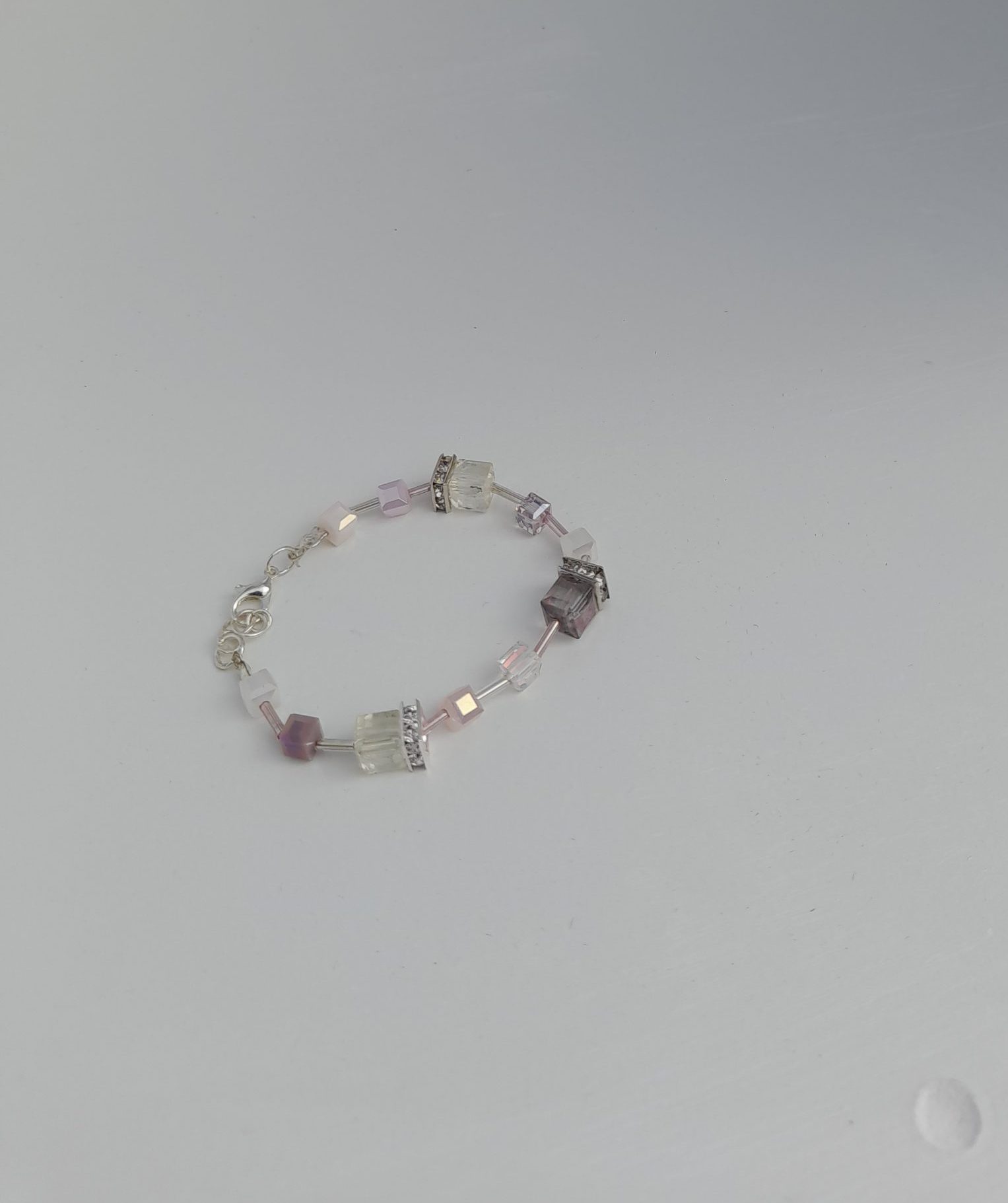 Crystal cube and glass beaded bracelet