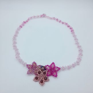 Vibrant Pink Flower Bead Necklace