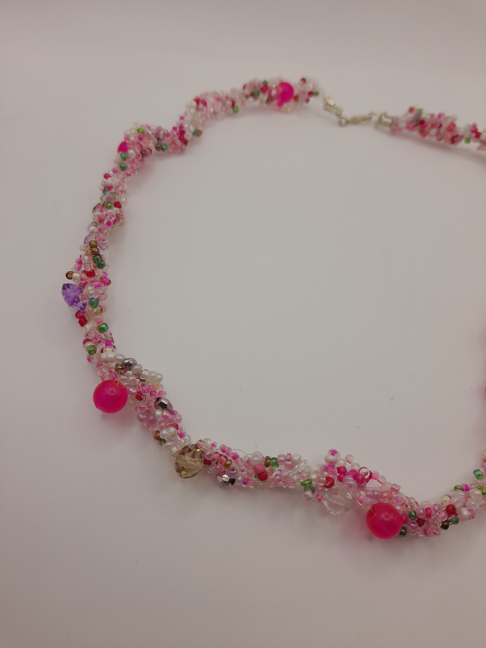 Pink Beaded Crystal Necklace - Image 3