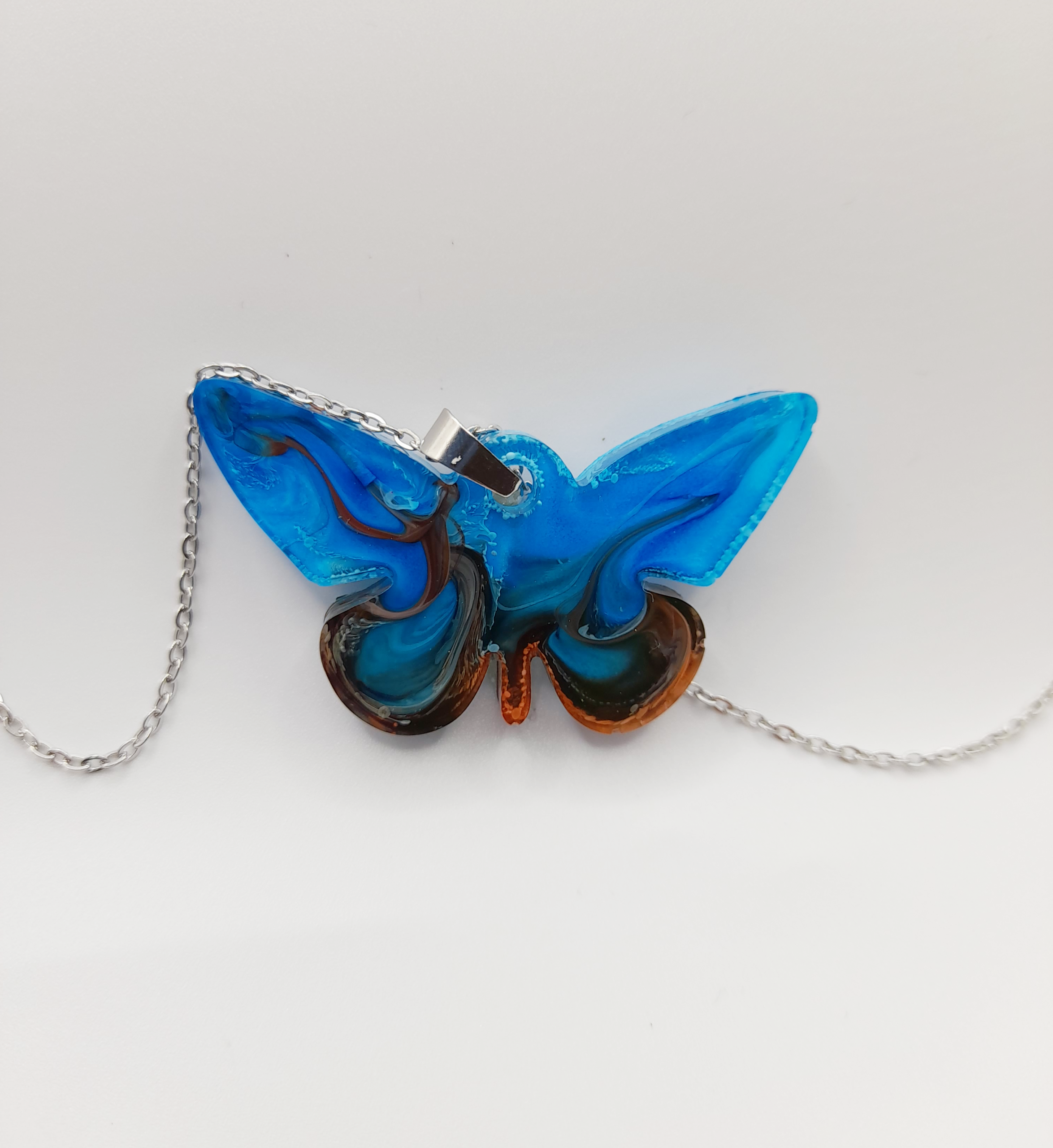 Butterfly Resin Pendant stainless steel necklace