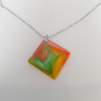 Rainbow Petri Square Pendant on a Stainless Steel Necklace