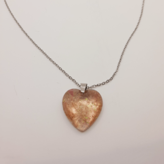 Pink & Gold Glittery Iridescent Shimmer Heart Pendant