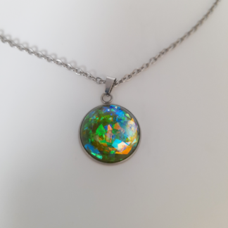 Emerald Shimmer Pendant on a Stainless Steel Necklace