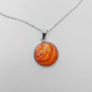 Orange Cloud Cabochon Pendant on Stainless Steel Chain