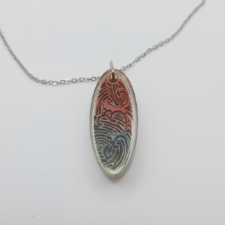 Pink Blue Mosaic Pendant on a Stainless Steel Necklace