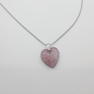 Pink Sparkle Heart Pendant on a Stainless Steel Necklace