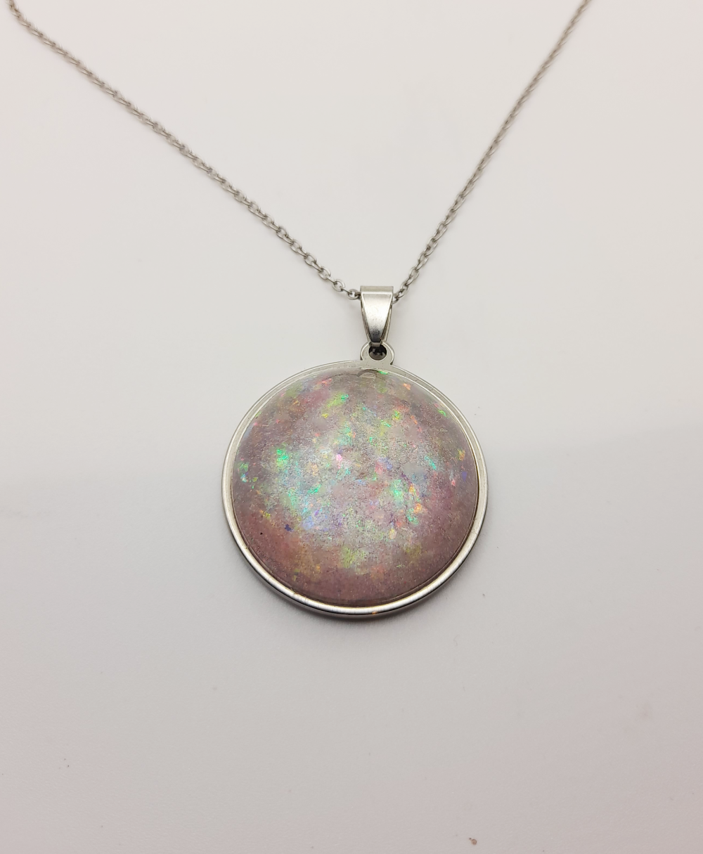 Blush Shimmer Pendant on a Stainless Steel Necklace