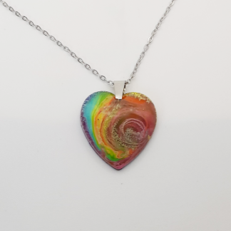 Rainbow Heart Pendant on a Stainless Steel Necklace